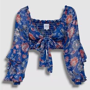 Misa Los Angeles Blue Floral Tie Crop Top